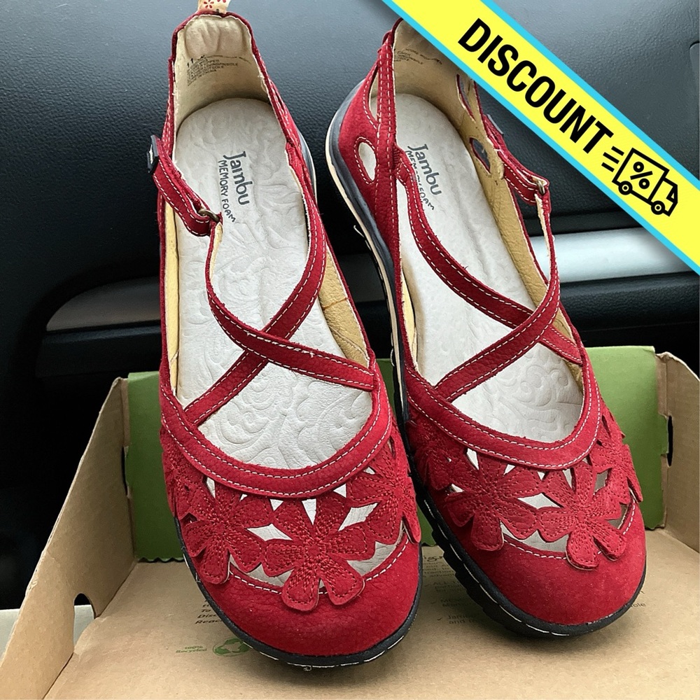 Jambu 11WW Blossom Encore Red Suede MaryJanes